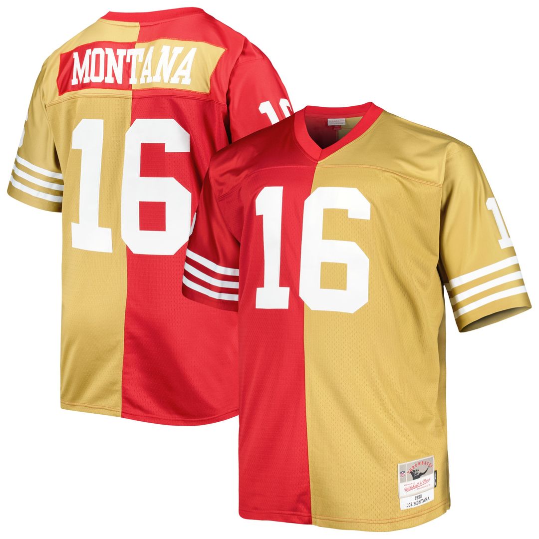 Joe Montana San Francisco 49ers Mitchell & Ness Big & Tall Split Legacy Retired Player Replica Jersey - Scarlet/Gold Official NFL Team Apparel Footbal