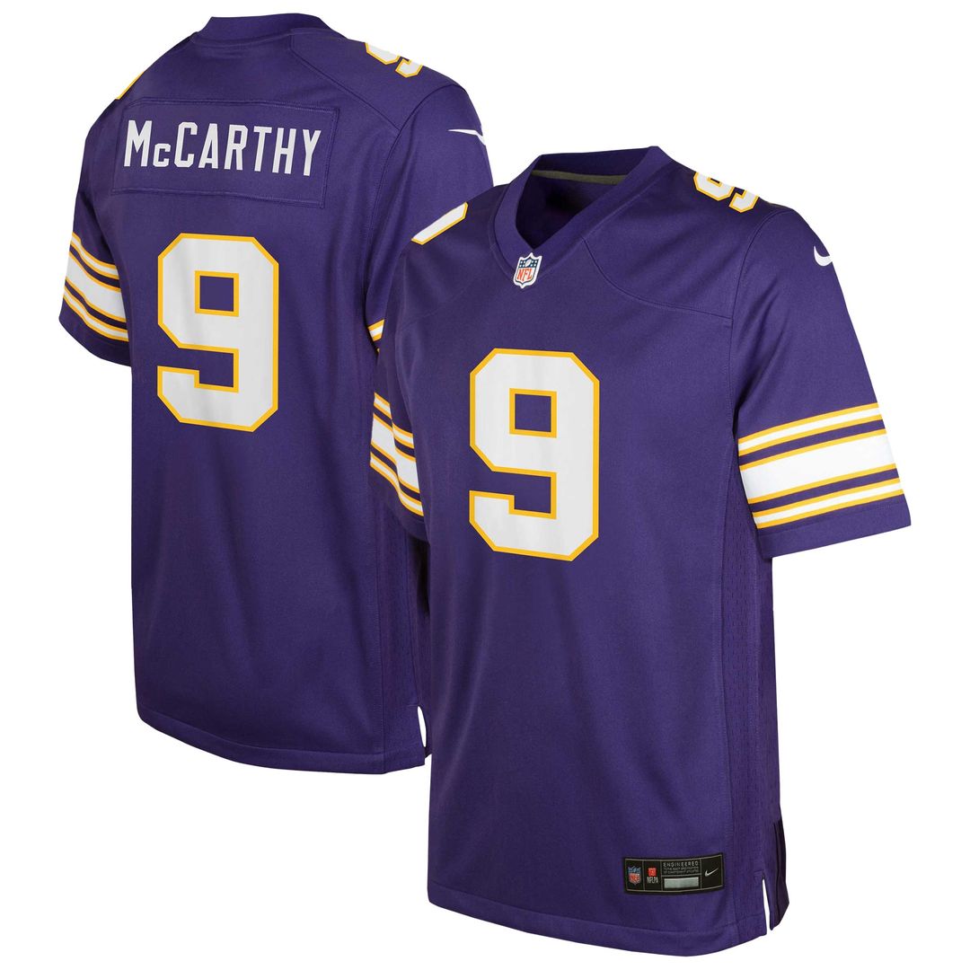 J.J. McCarthy Minnesota Vikings Nike Youth Game Jersey - Purple Official NFL Team Apparel Football Fan Gear