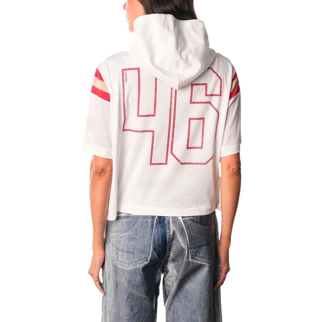 San Francisco 49ers The Wild Collective Women's Mesh Short Sleeve Hoodie T-Shirt - White Official NFL Team Apparel Football Fan Gear