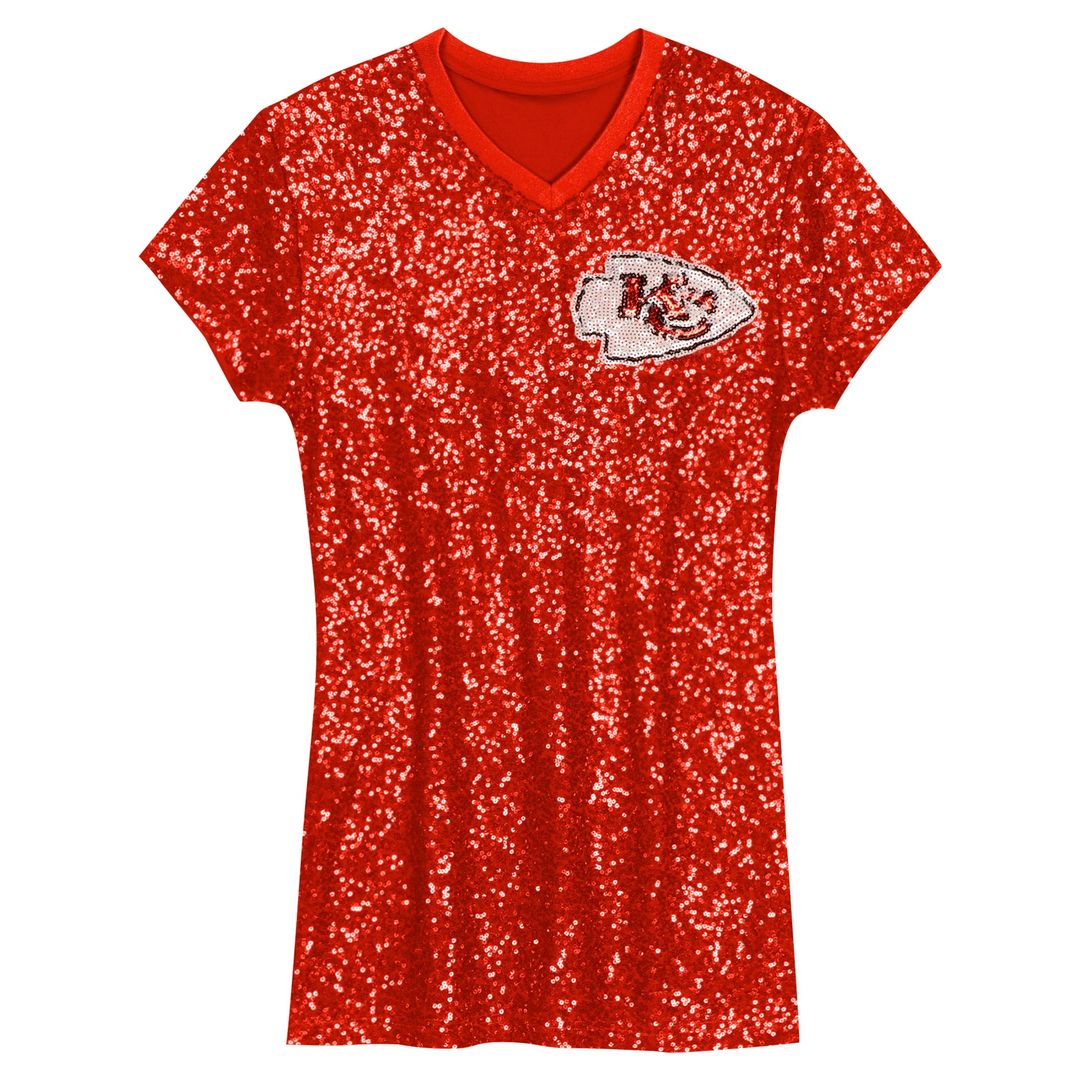 Patrick Mahomes Kansas City Chiefs Girls Youth Sequin Player Name & Number V-Neck Dress - Red NFL Fan Gear Popular Style