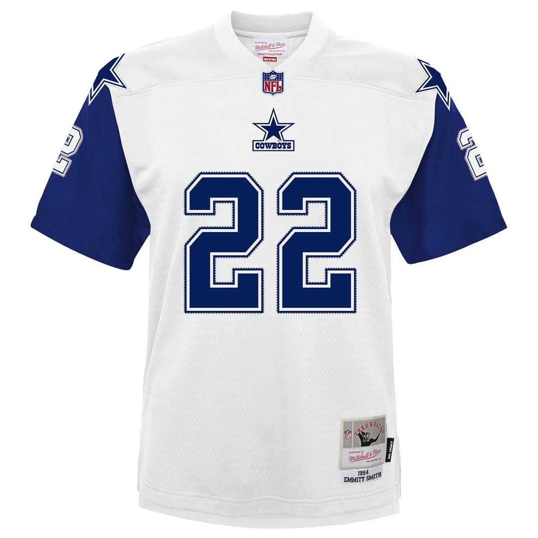 Emmitt Smith Dallas Cowboys Mitchell & Ness Youth 1994 Alternate Legacy Jersey - White Official NFL Team Apparel Football Fan Gear