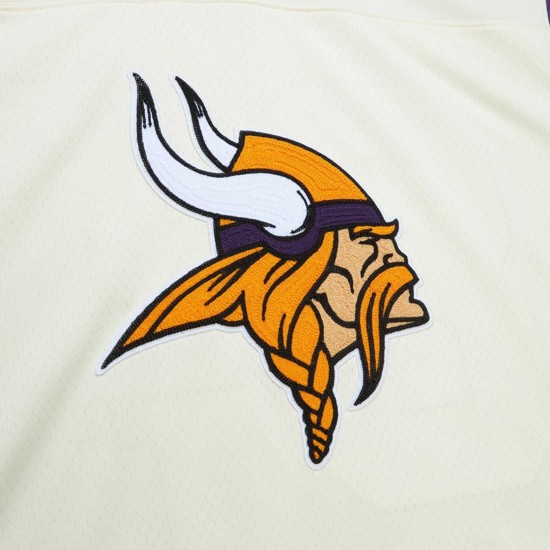 Randy Moss Minnesota Vikings Mitchell & Ness Chainstitch Legacy Jersey - Cream Official NFL Team Apparel Football Fan Gear