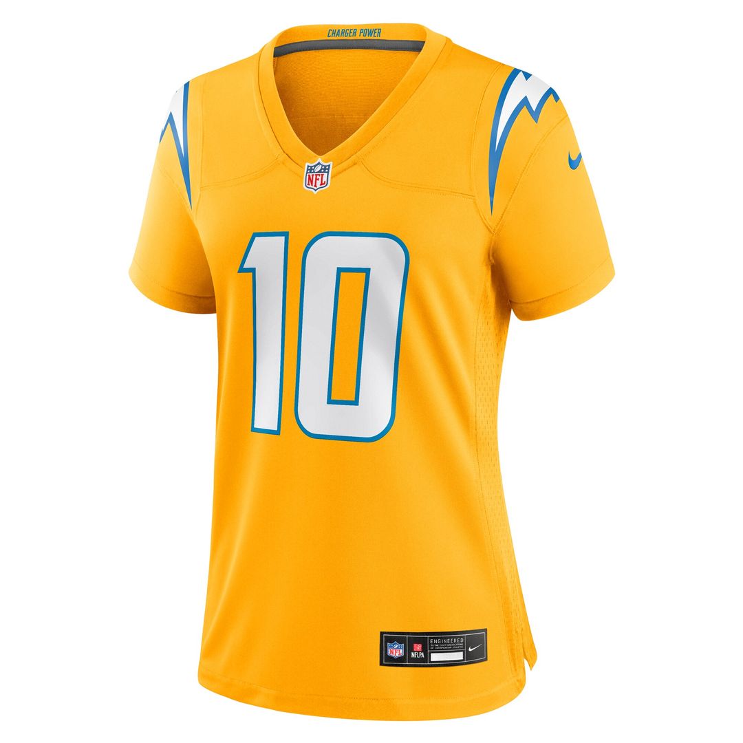 Justin Herbert Los Angeles Chargers Nike Women's Alternate Charger Power Game Jersey - Gold Official NFL Team Apparel Football Fan Gear