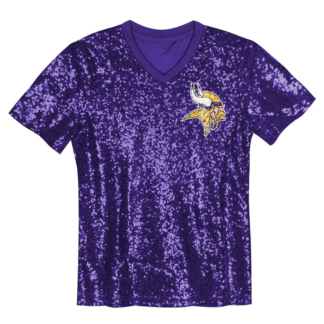 Justin Jefferson Minnesota Vikings Girls Youth Sequin V-Neck Fashion Jersey - Purple Official NFL Team Apparel Football Fan Gear