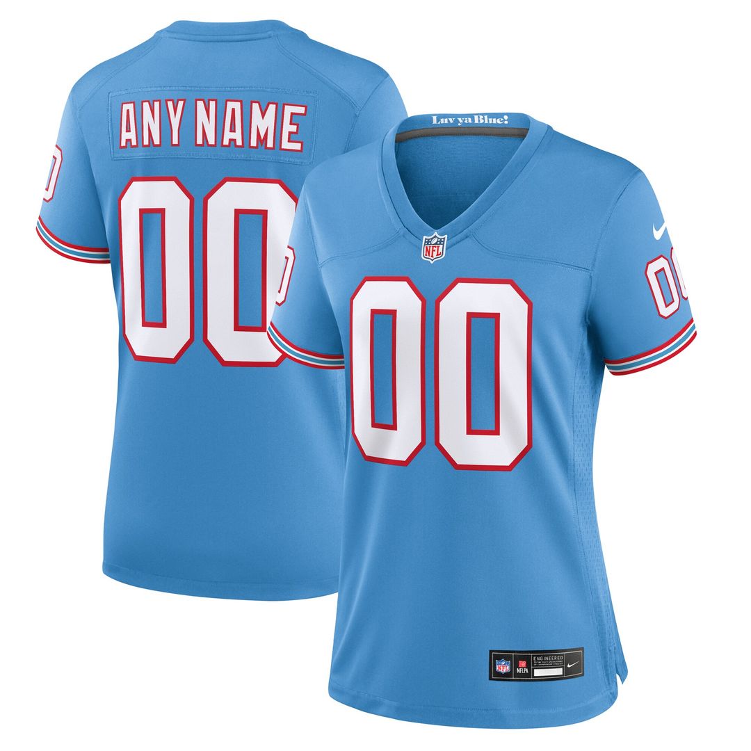 Tennessee Titans Nike Women's Oilers Throwback Custom Game Jersey - Light Blue Official NFL Team Apparel Football Fan Gear
