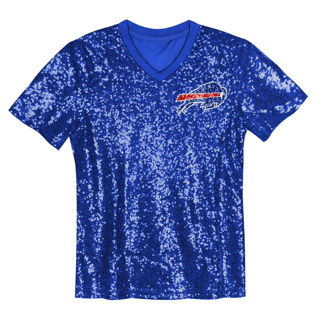 Josh Allen Buffalo Bills Girls Youth Sequin V-Neck Fashion Jersey - Royal Official NFL Team Apparel Football Fan Gear