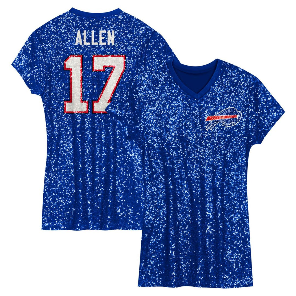 Josh Allen Buffalo Bills Girls Youth Sequin Player Name & Number V-Neck Dress - Royal NFL Fan Gear Popular Style