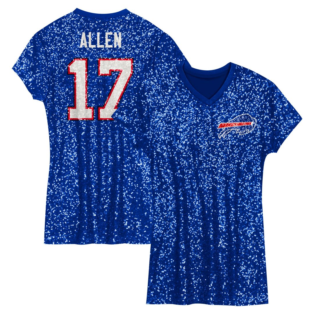 Josh Allen Buffalo Bills Girls Youth Sequin Player Name & Number V-Neck Dress - Royal NFL Fan Gear Popular Style