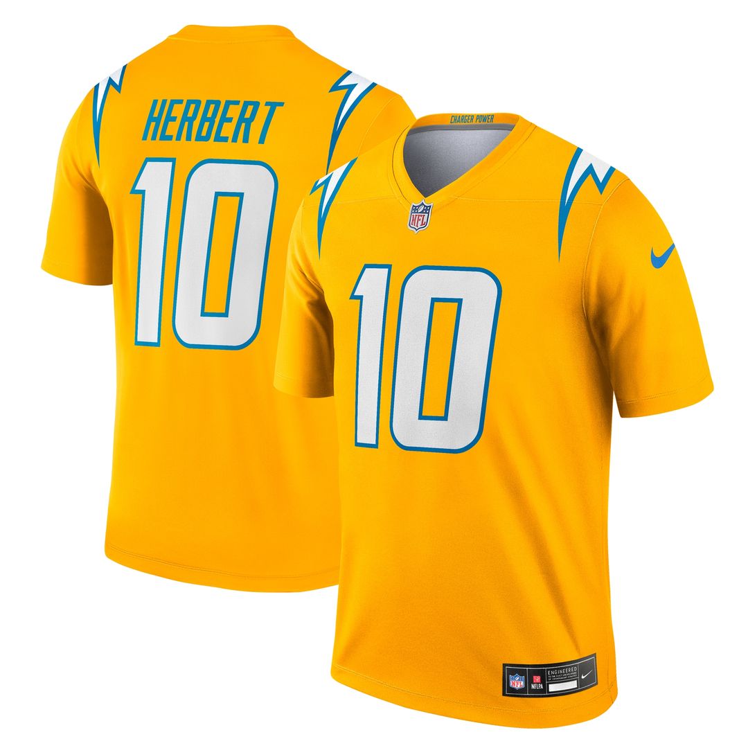 Justin Herbert Los Angeles Chargers Nike Alternate Charger Power Legend Player Performance Top - Gold NFL Fan Gear Popular Style