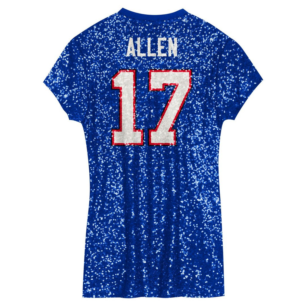 Josh Allen Buffalo Bills Girls Youth Sequin Player Name & Number V-Neck Dress - Royal NFL Fan Gear Popular Style