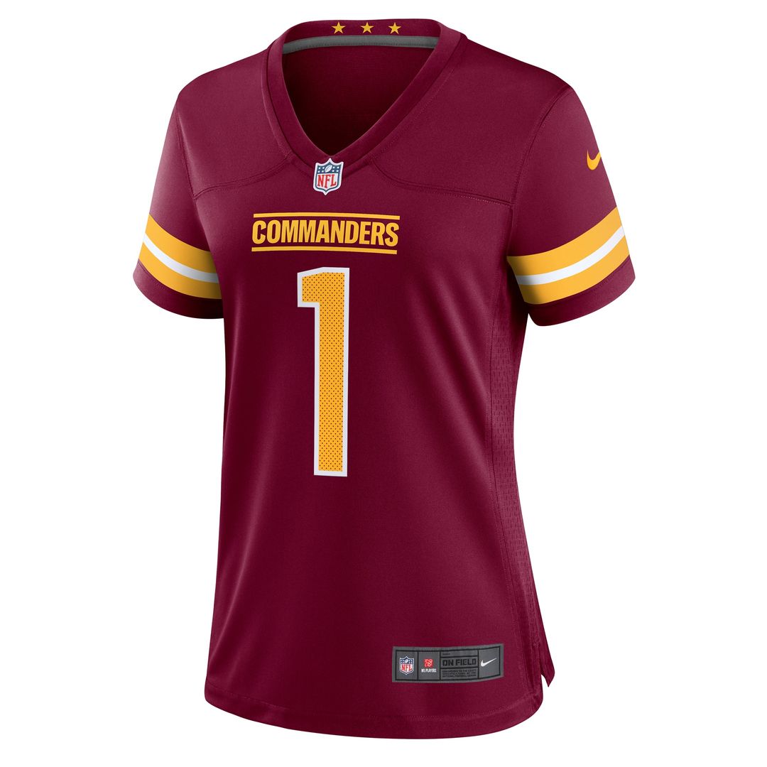Number 1 Bride Washington Commanders Nike Women's Game Jersey - Burgundy Official NFL Team Apparel Football Fan Gear
