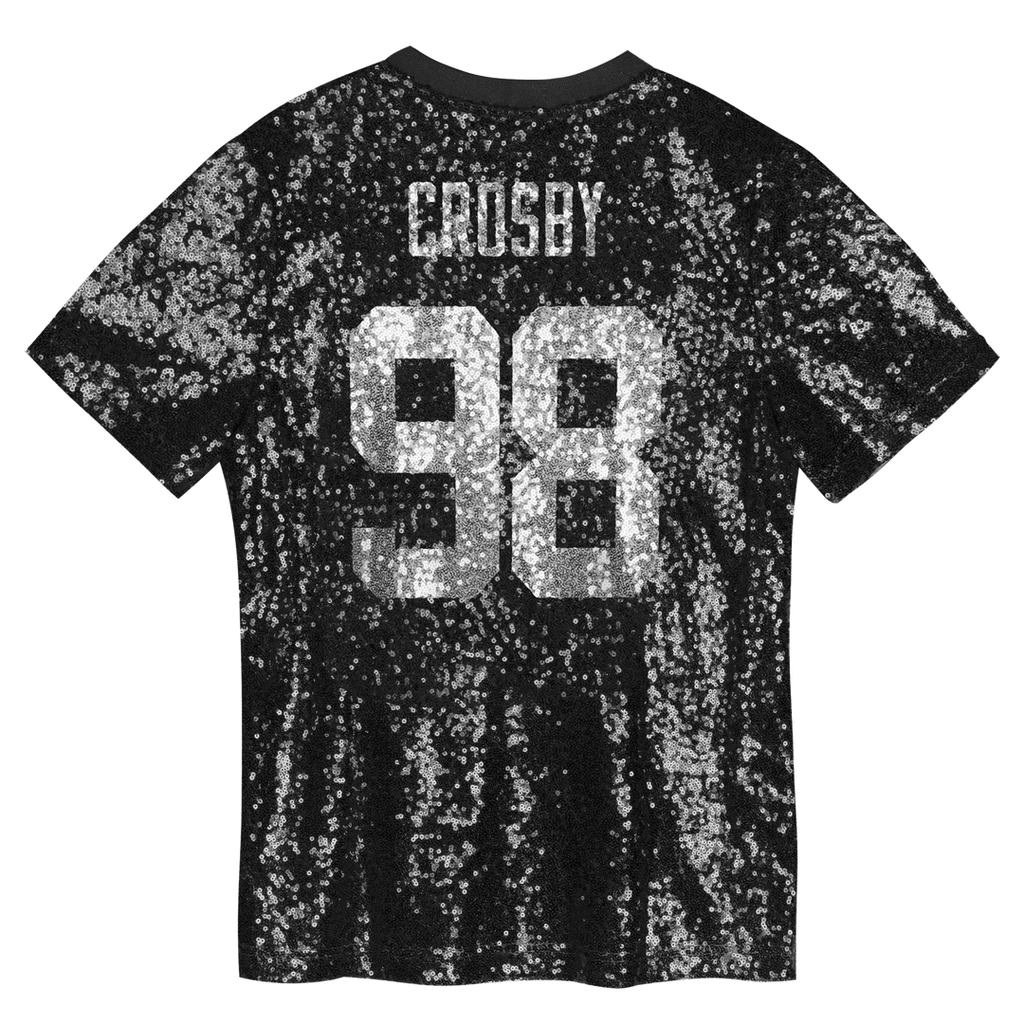 Maxx Crosby Las Vegas Raiders Girls Youth Sequin V-Neck Fashion Jersey - Black Official NFL Team Apparel Football Fan Gear