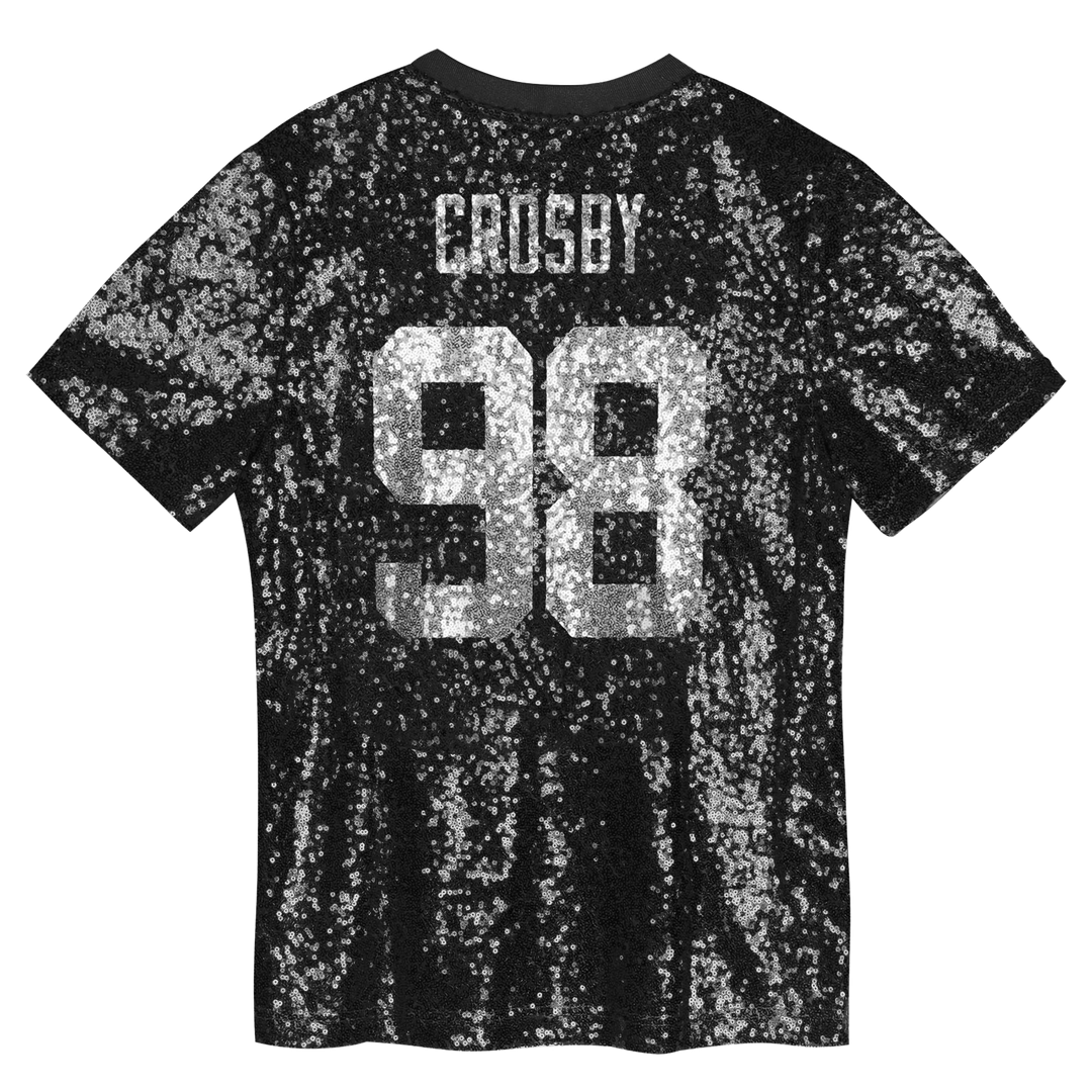 Maxx Crosby Las Vegas Raiders Girls Youth Sequin V-Neck Fashion Jersey - Black Official NFL Team Apparel Football Fan Gear