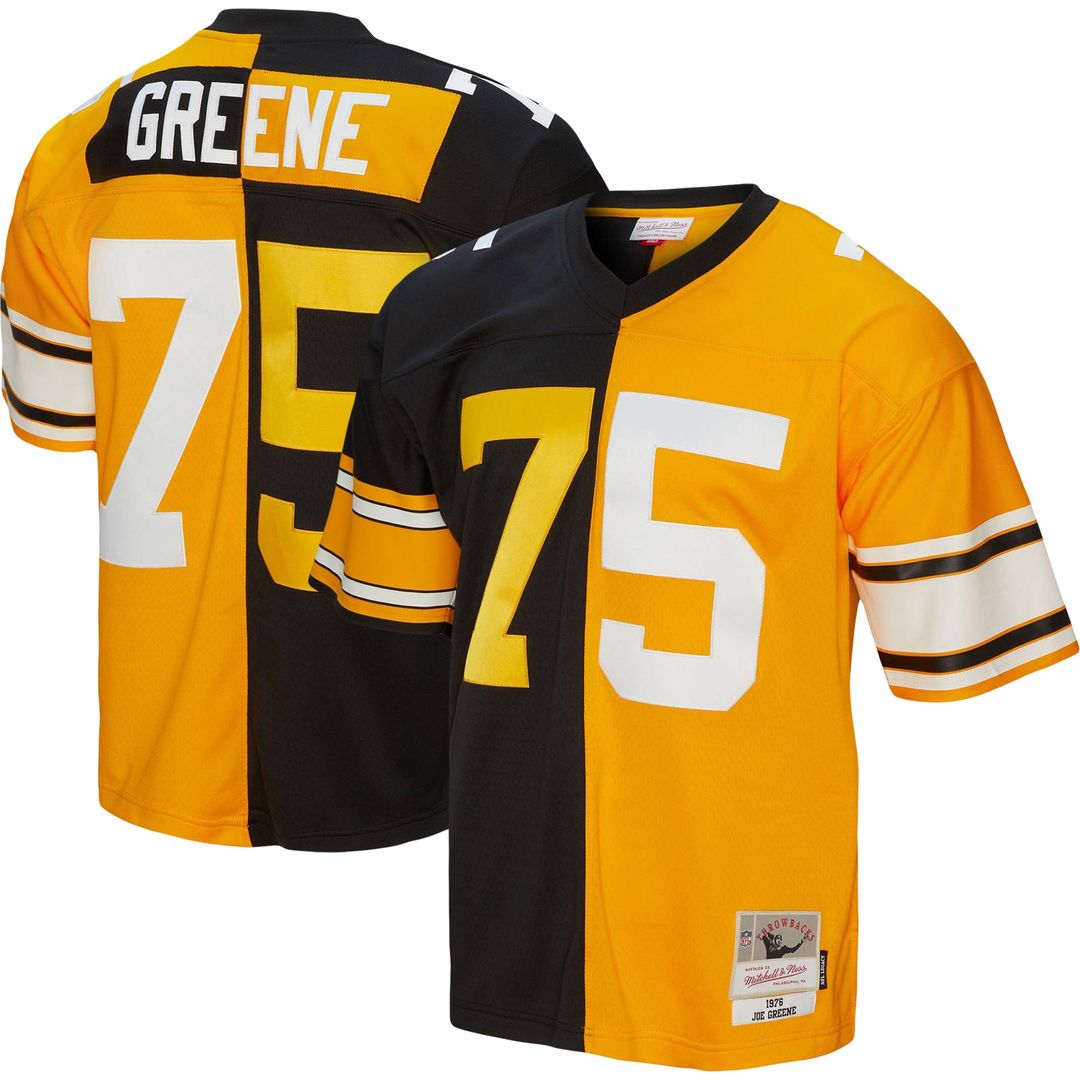 Joe Greene Pittsburgh Steelers Mitchell & Ness 1976 Split Legacy Replica Jersey - Black/Gold Official NFL Team Apparel Football Fan Gear