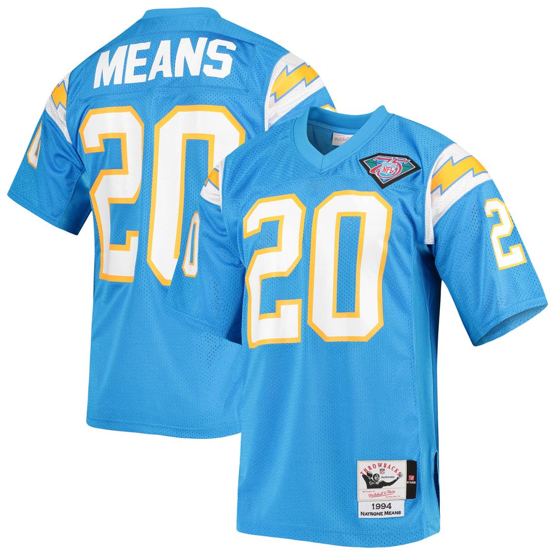Natrone Means Los Angeles Chargers 1994 Mitchell & Ness Authentic Throwback Retired Player Jersey - Powder Blue Official NFL Team Apparel Football Fan