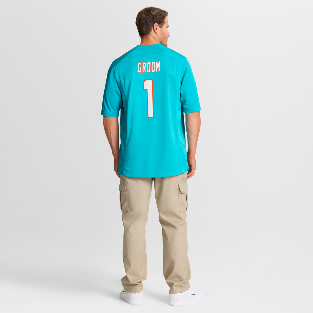 Number 1 Groom Miami Dolphins Nike Game Jersey - Aqua Official NFL Team Apparel Football Fan Gear