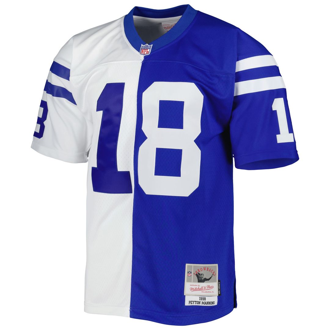 Peyton Manning Indianapolis Colts Mitchell & Ness 1998 Split Legacy Replica Jersey - Royal/White Official NFL Team Apparel Football Fan Gear