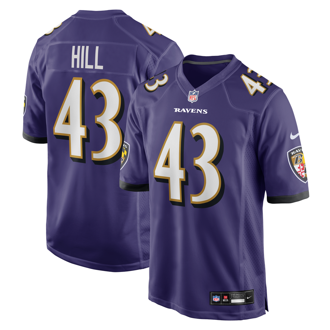 Justice Hill Baltimore Ravens Nike Game Jersey - Purple Official NFL Team Apparel Football Fan Gear