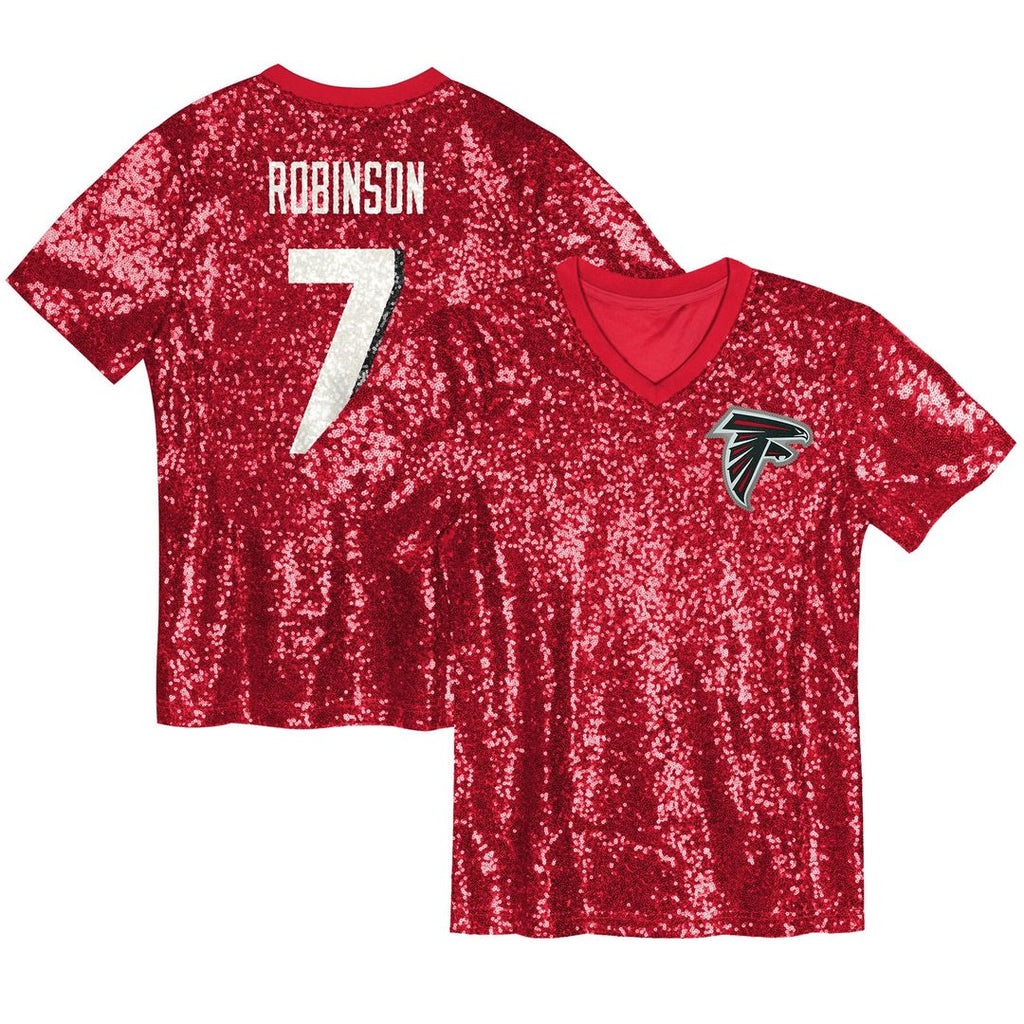 Bijan Robinson Atlanta Falcons Girls Youth Sequin V-Neck Fashion Jersey - Red Official NFL Team Apparel Football Fan Gear