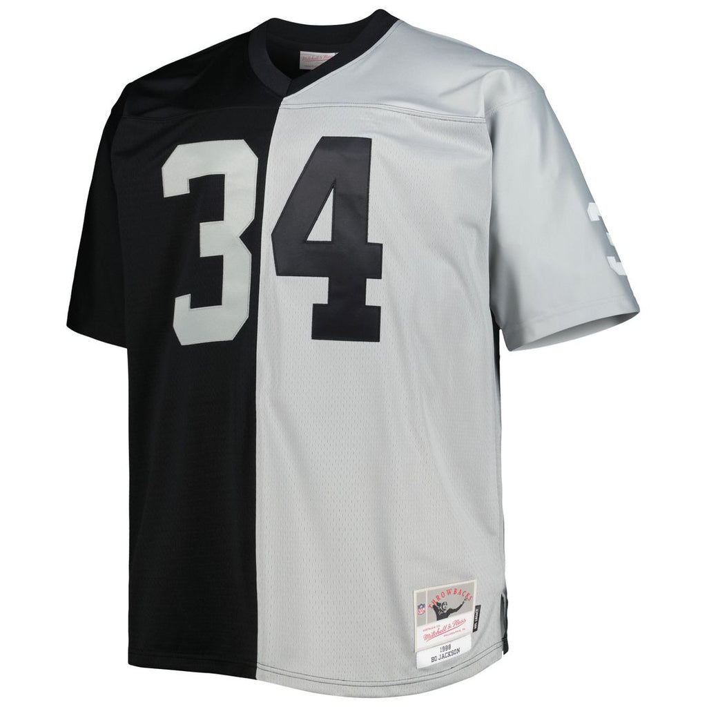 Bo Jackson Las Vegas Raiders Mitchell & Ness Big & Tall Split Legacy Retired Player Replica Jersey - Black/Silver Official NFL Team Apparel Football F