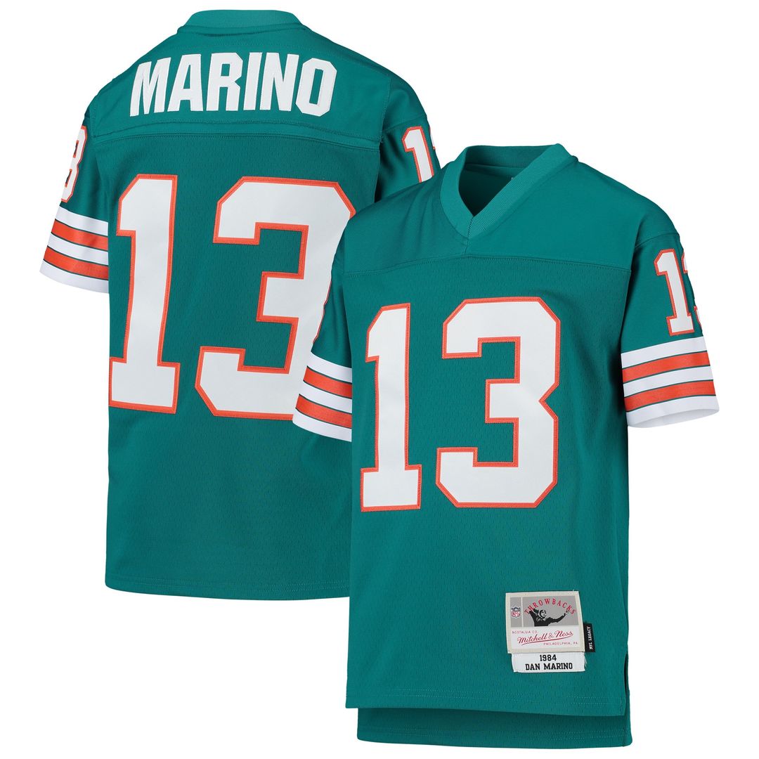 Dan Marino Miami Dolphins Mitchell & Ness Youth 1984 Legacy Retired Player Jersey - Aqua Official NFL Team Apparel Football Fan Gear