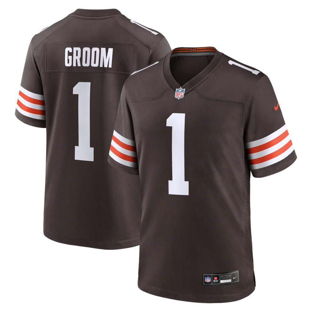 Number 1 Groom Cleveland Browns Nike Game Jersey - Brown Official NFL Team Apparel Football Fan Gear