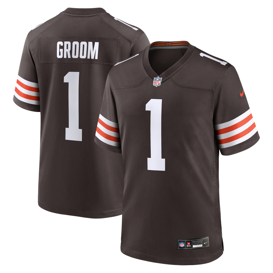 Number 1 Groom Cleveland Browns Nike Game Jersey - Brown Official NFL Team Apparel Football Fan Gear