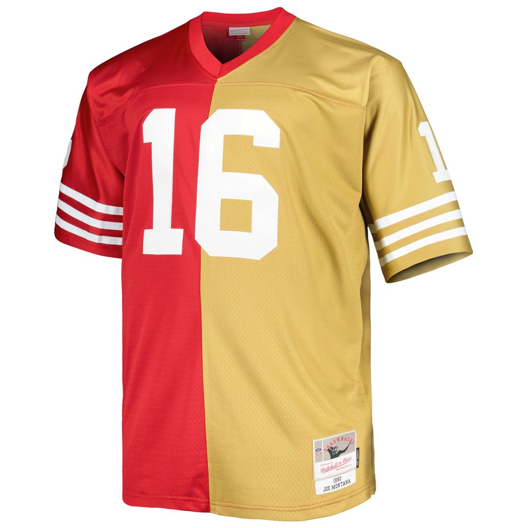Joe Montana San Francisco 49ers Mitchell & Ness Big & Tall Split Legacy Retired Player Replica Jersey - Scarlet/Gold Official NFL Team Apparel Footbal