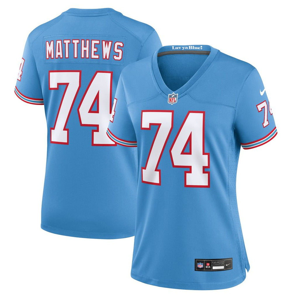 Bruce Matthews Tennessee Titans Nike Women's Oilers Throwback Retired Player Game Jersey - Light Blue Official NFL Team Apparel Football Fan Gear