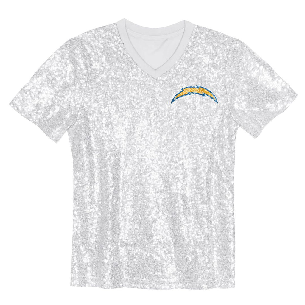 Justin Herbert Los Angeles Chargers Girls Youth Sequin V-Neck Fashion Jersey - Powder Blue Official NFL Team Apparel Football Fan Gear