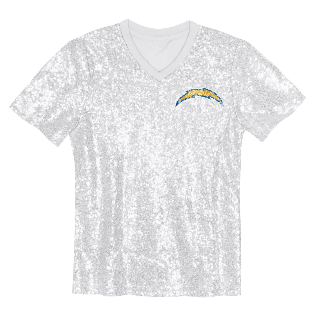 Justin Herbert Los Angeles Chargers Girls Youth Sequin V-Neck Fashion Jersey - Powder Blue Official NFL Team Apparel Football Fan Gear