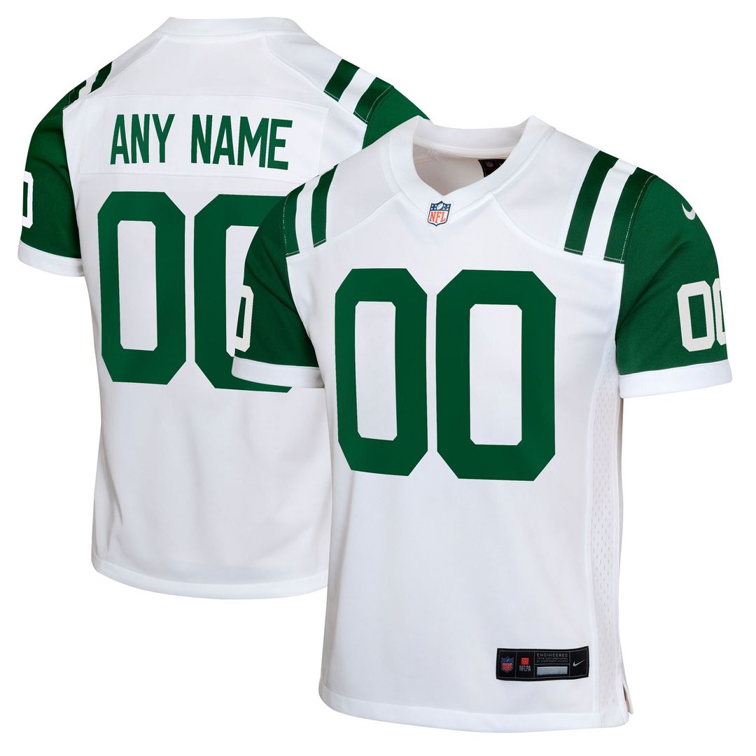New York Jets Nike Youth Classic Alternate Custom Replica Jersey - White Official NFL Team Apparel Football Fan Gear