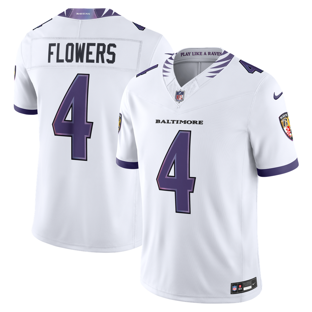 Zay Flowers Baltimore Ravens Nike Vapor F.U.S.E. Stitched Limited Jersey - White Official NFL Team Apparel Football Fan Gear