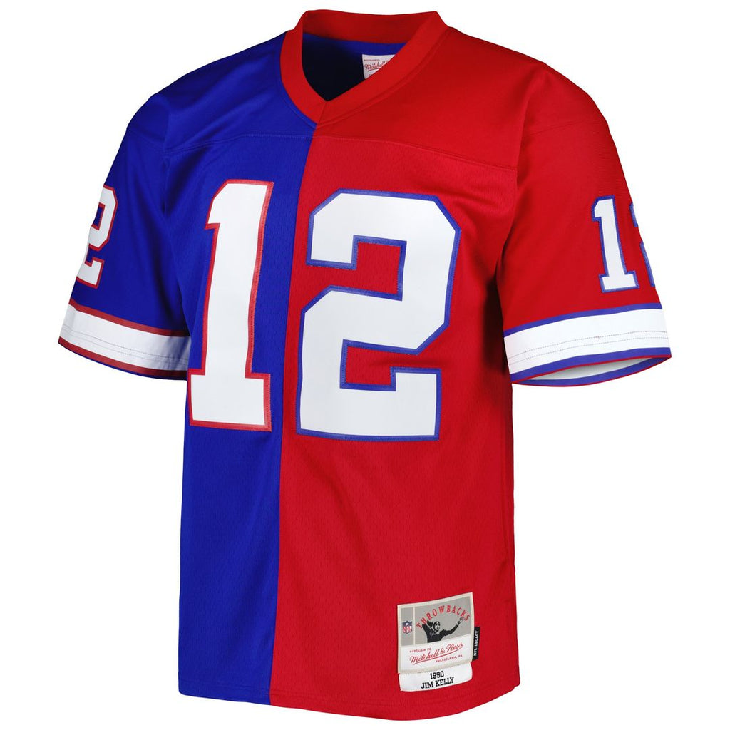 Jim Kelly Buffalo Bills Mitchell & Ness 1990 Split Legacy Replica Jersey - Royal/Red Official NFL Team Apparel Football Fan Gear