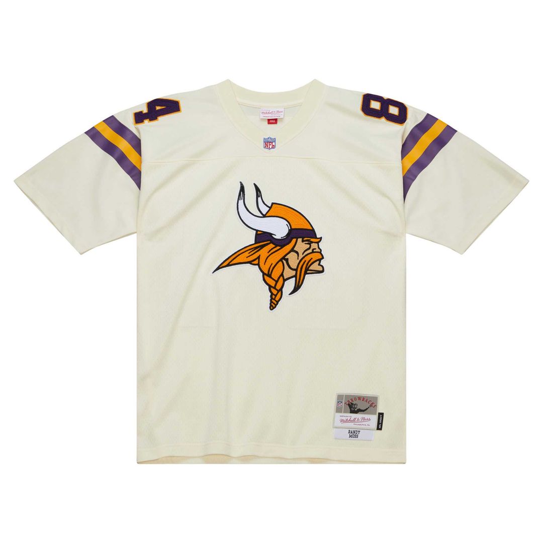 Randy Moss Minnesota Vikings Mitchell & Ness Chainstitch Legacy Jersey - Cream Official NFL Team Apparel Football Fan Gear