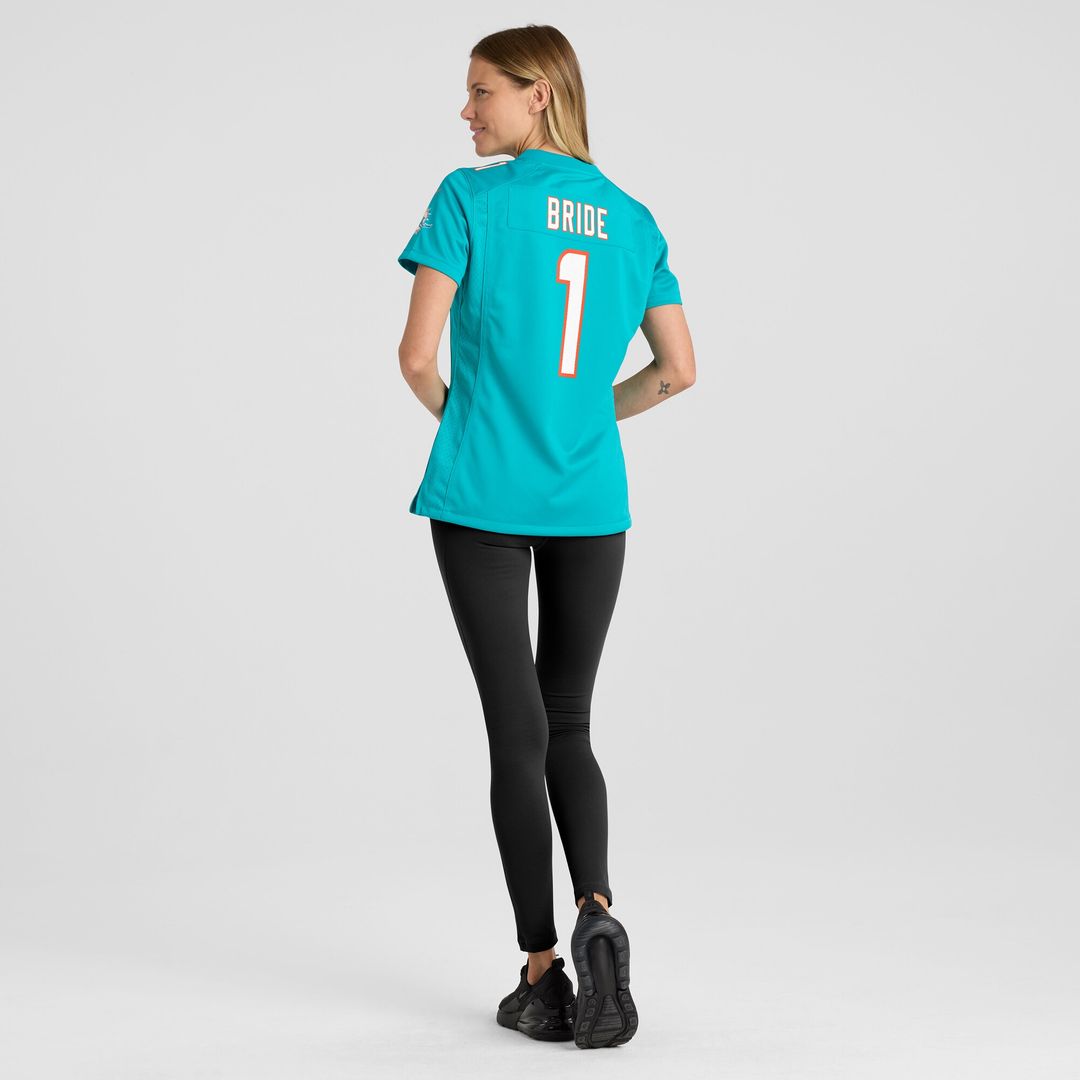 Number 1 Bride Miami Dolphins Nike Women's Game Jersey - Aqua Official NFL Team Apparel Football Fan Gear