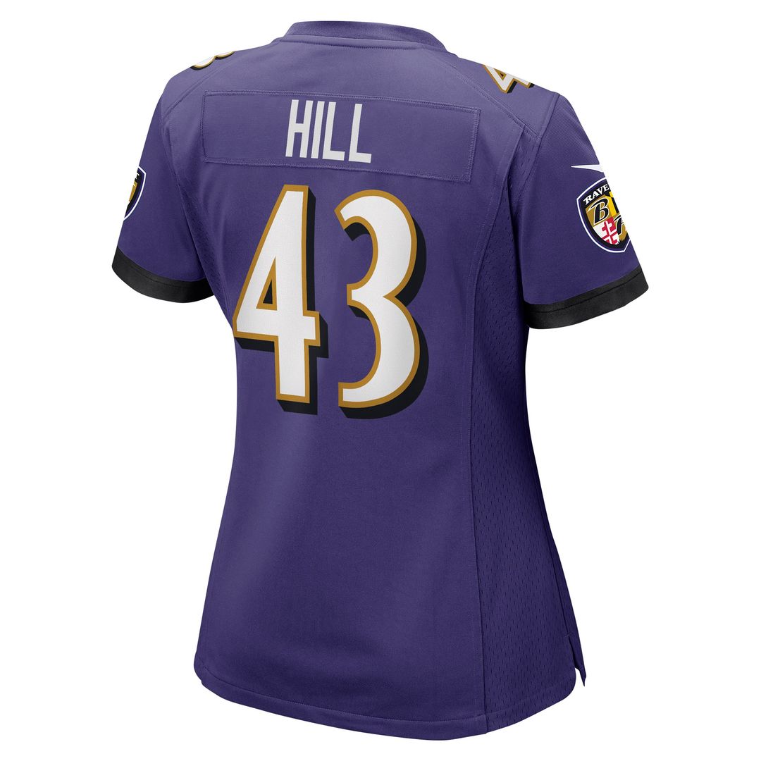 Justice Hill Baltimore Ravens Nike Women's Game Jersey - Purple Official NFL Team Apparel Football Fan Gear