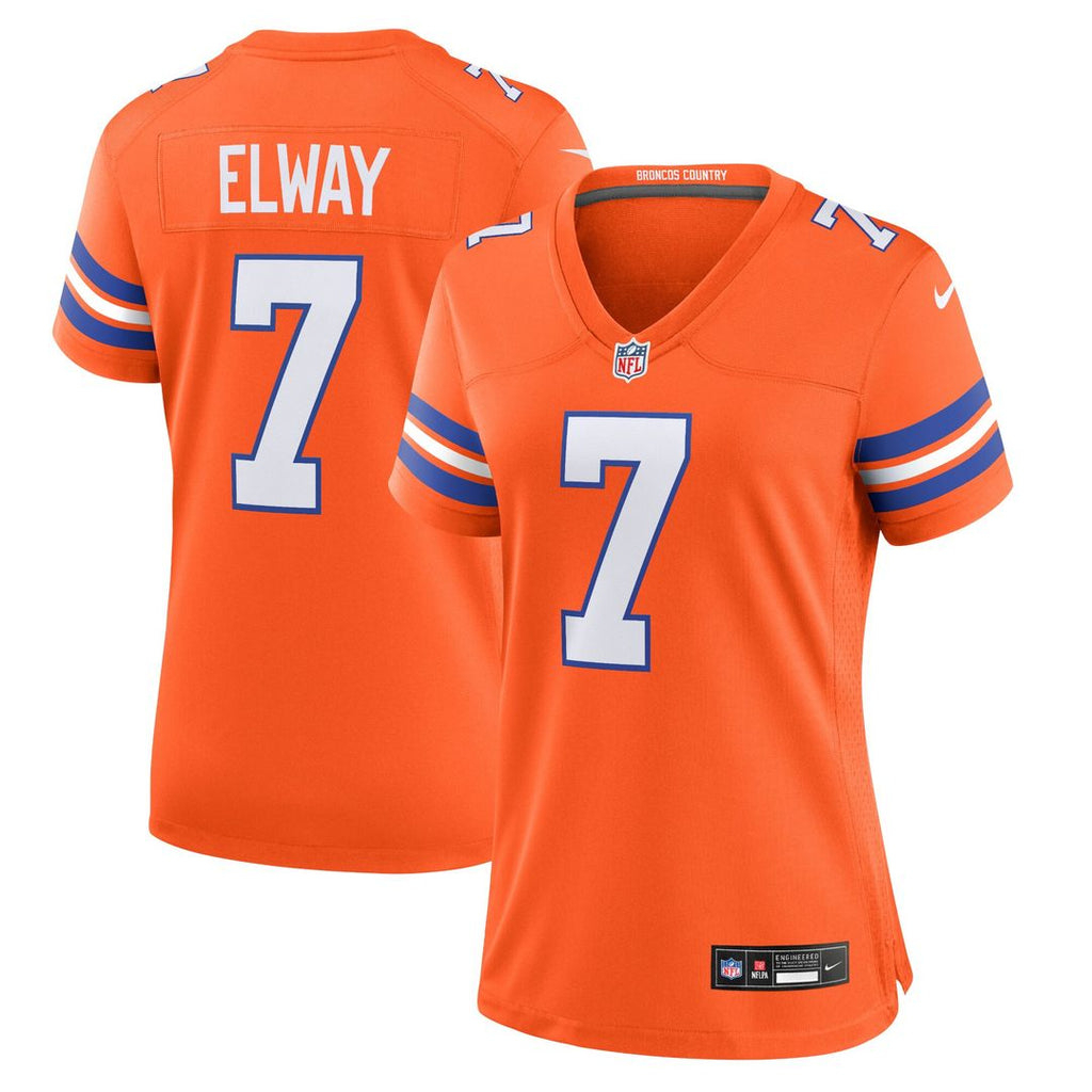 John Elway Denver Broncos Nike Women's Mile High Collection 1977 Throwback Player Game Jersey - Orange Official NFL Team Apparel Football Fan Gear