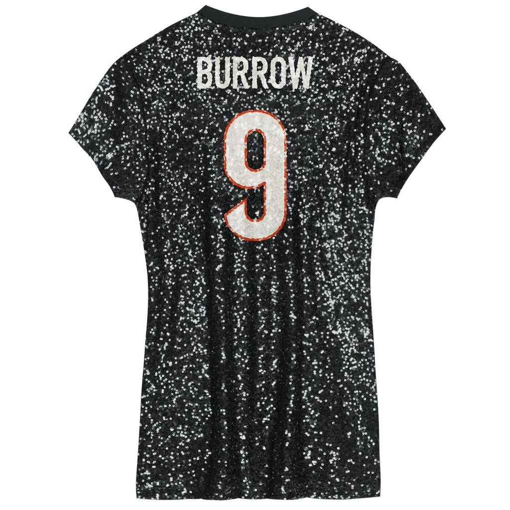 Joe Burrow Cincinnati Bengals Girls Youth Sequin Player Name & Number V-Neck Dress - Black NFL Fan Gear Popular Style