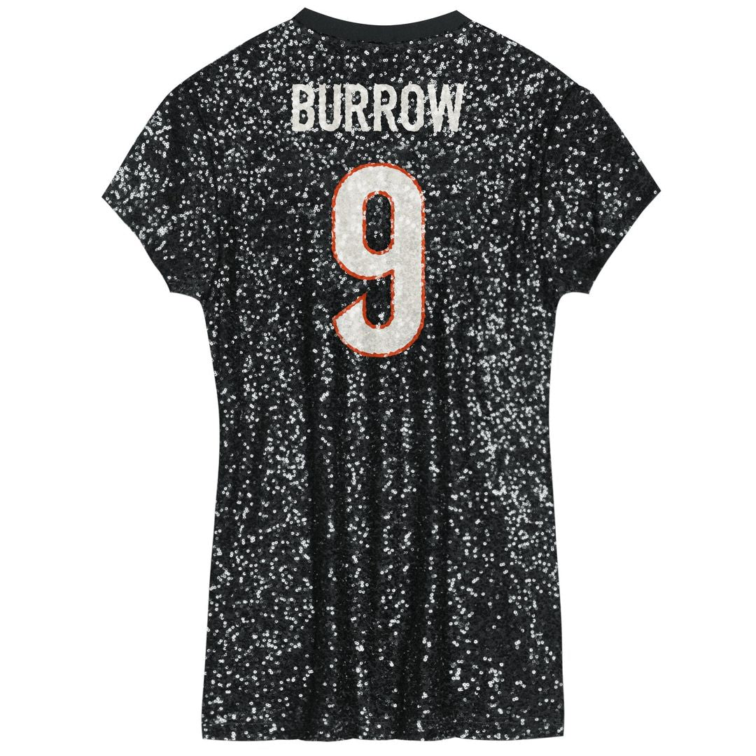 Joe Burrow Cincinnati Bengals Girls Youth Sequin Player Name & Number V-Neck Dress - Black NFL Fan Gear Popular Style